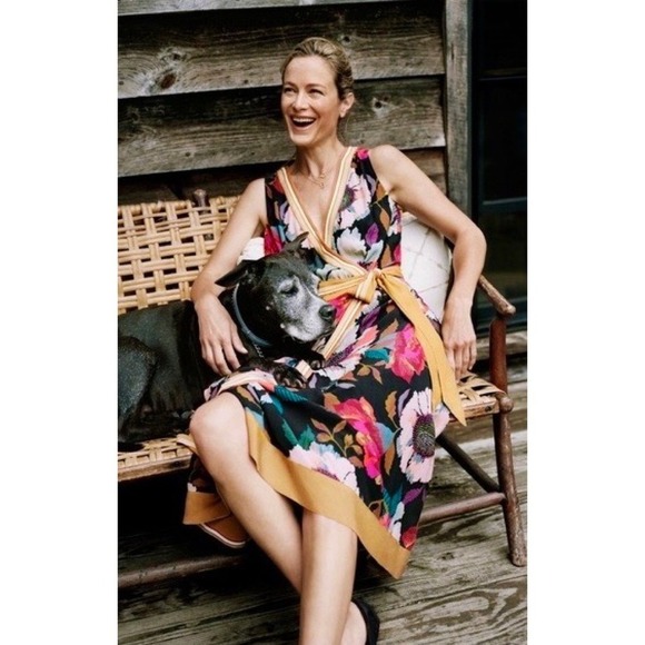 Anthropologie MAEVE Botanica Floral Dress Handkerchief Hem Faux Wrap Size 2 - Picture 15 of 16